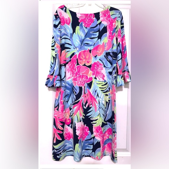 Lilly Pulitzer Sophie Ruffle High Tide Navy Tropical Dress ; Size S; - Picture 3 of 7